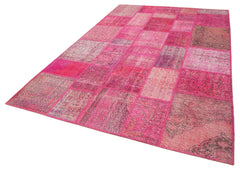 Kırk Yama Pembe Patchwork Pamuk Yün El Dokuma Halısı 200x302 Agacan