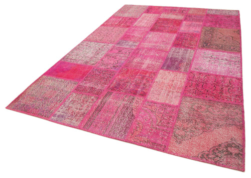 Kırk Yama Pembe Patchwork Pamuk Yün El Dokuma Halısı 200x302 Agacan