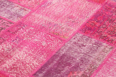Kırk Yama Pembe Patchwork Pamuk Yün El Dokuma Halısı 200x302 Agacan