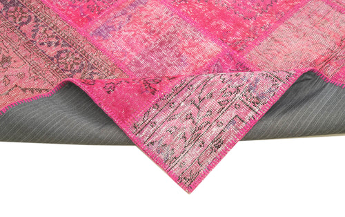 Kırk Yama Pembe Patchwork Pamuk Yün El Dokuma Halısı 200x302 Agacan