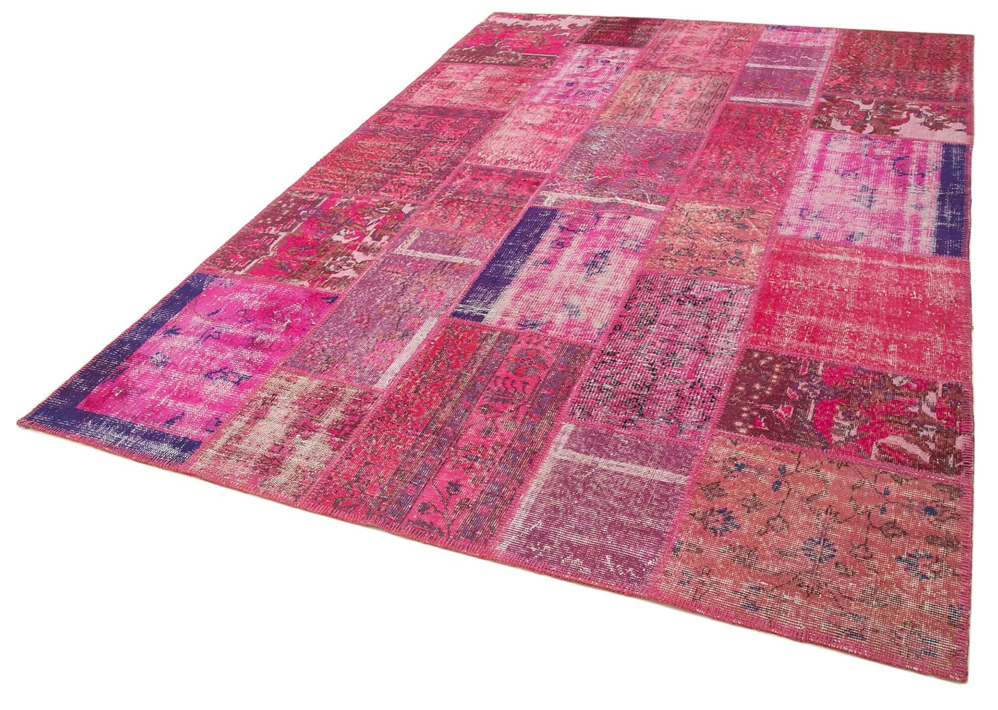 Kırk Yama Pembe Patchwork Pamuk Yün El Dokuma Halısı 198x294 Agacan