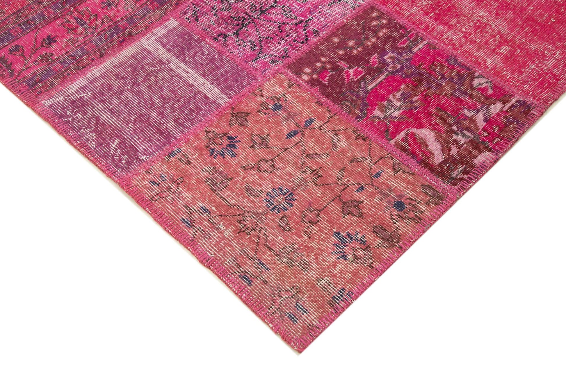 Kırk Yama Pembe Patchwork Pamuk Yün El Dokuma Halısı 198x294 Agacan