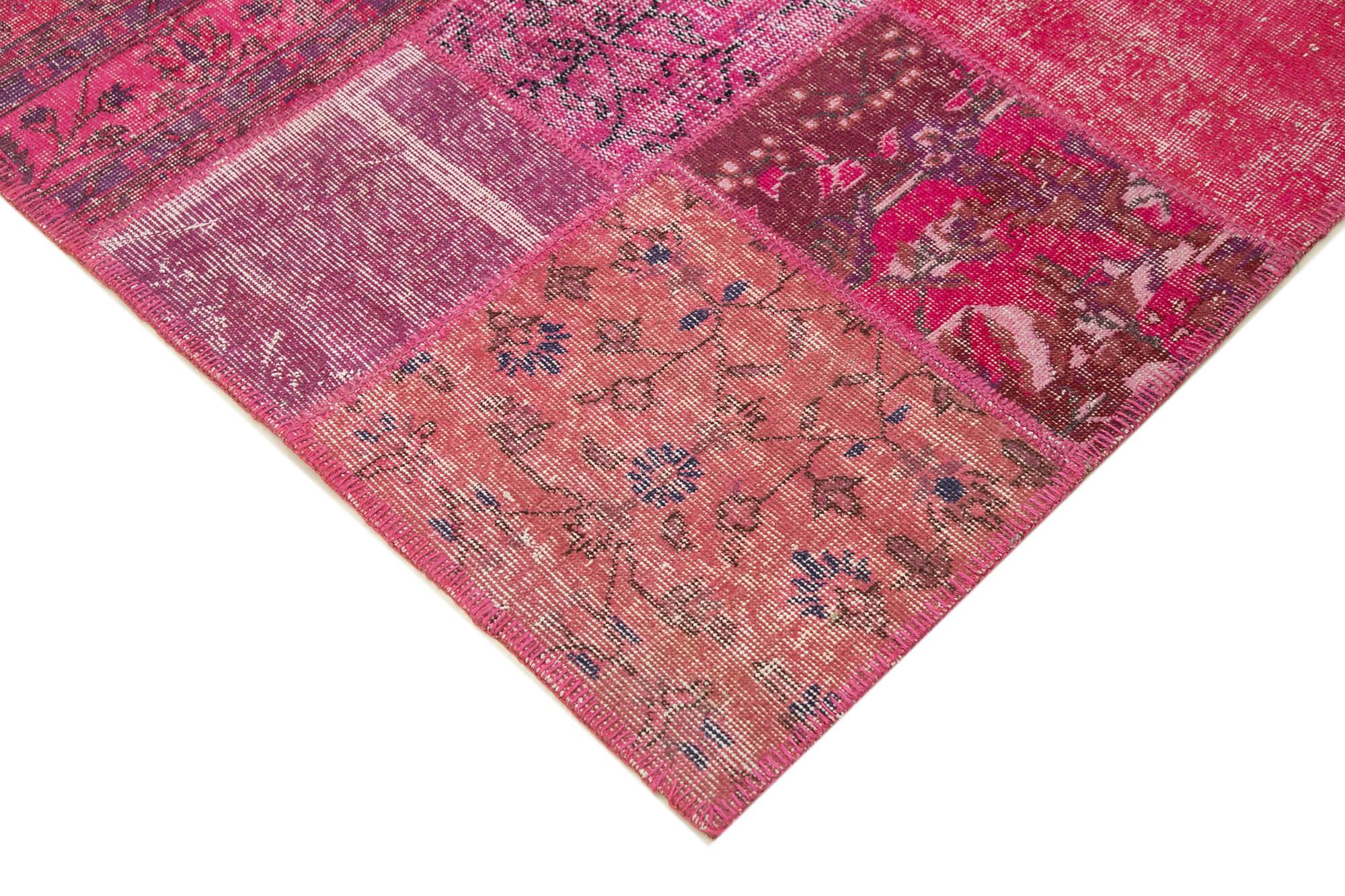 Kırk Yama Pembe Patchwork Pamuk Yün El Dokuma Halısı 198x294 Agacan
