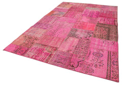 Kırk Yama Pembe Patchwork Pamuk Yün El Dokuma Halısı 208x314 Agacan