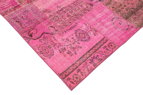 Kırk Yama Pembe Patchwork Pamuk Yün El Dokuma Halısı 208x314 Agacan