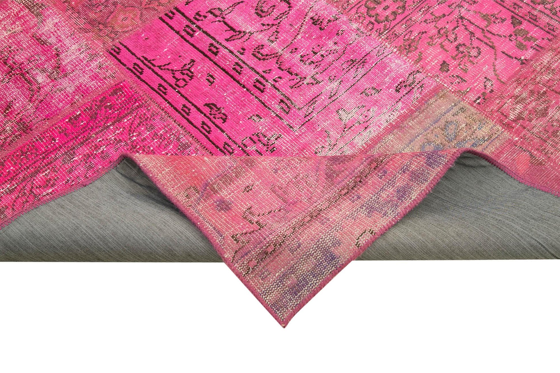 Kırk Yama Pembe Patchwork Pamuk Yün El Dokuma Halısı 208x314 Agacan