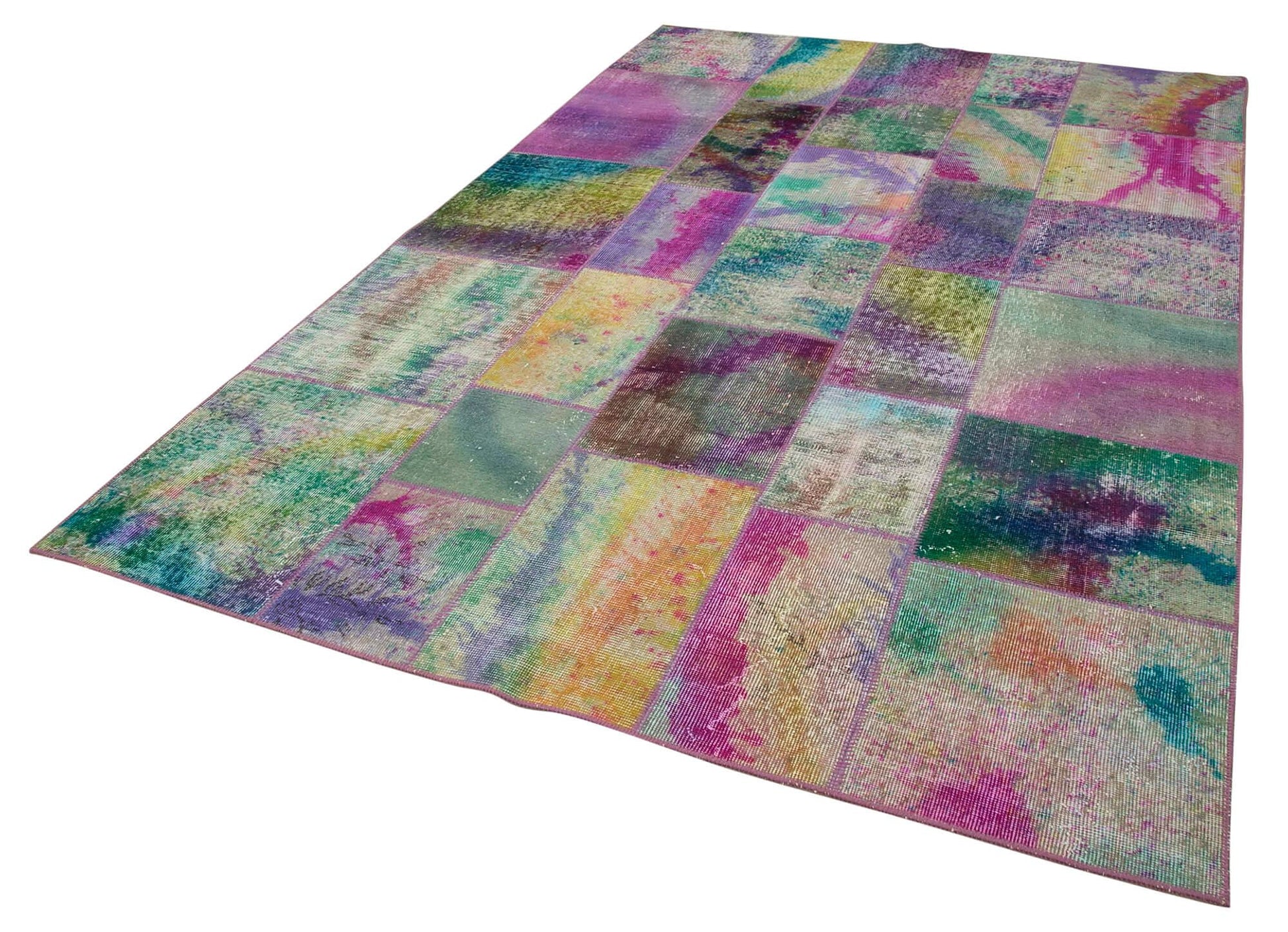 Kırk Yama Gri Patchwork Pamuk Yün El Dokuma Halısı 197x300 Agacan