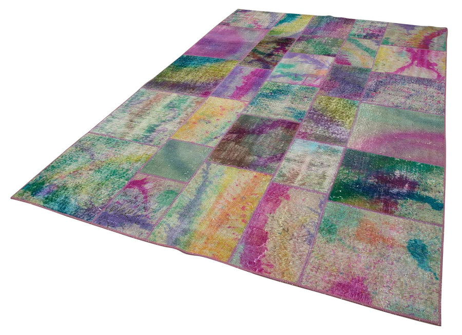 Kırk Yama Gri Patchwork Pamuk Yün El Dokuma Halısı 197x300 Agacan