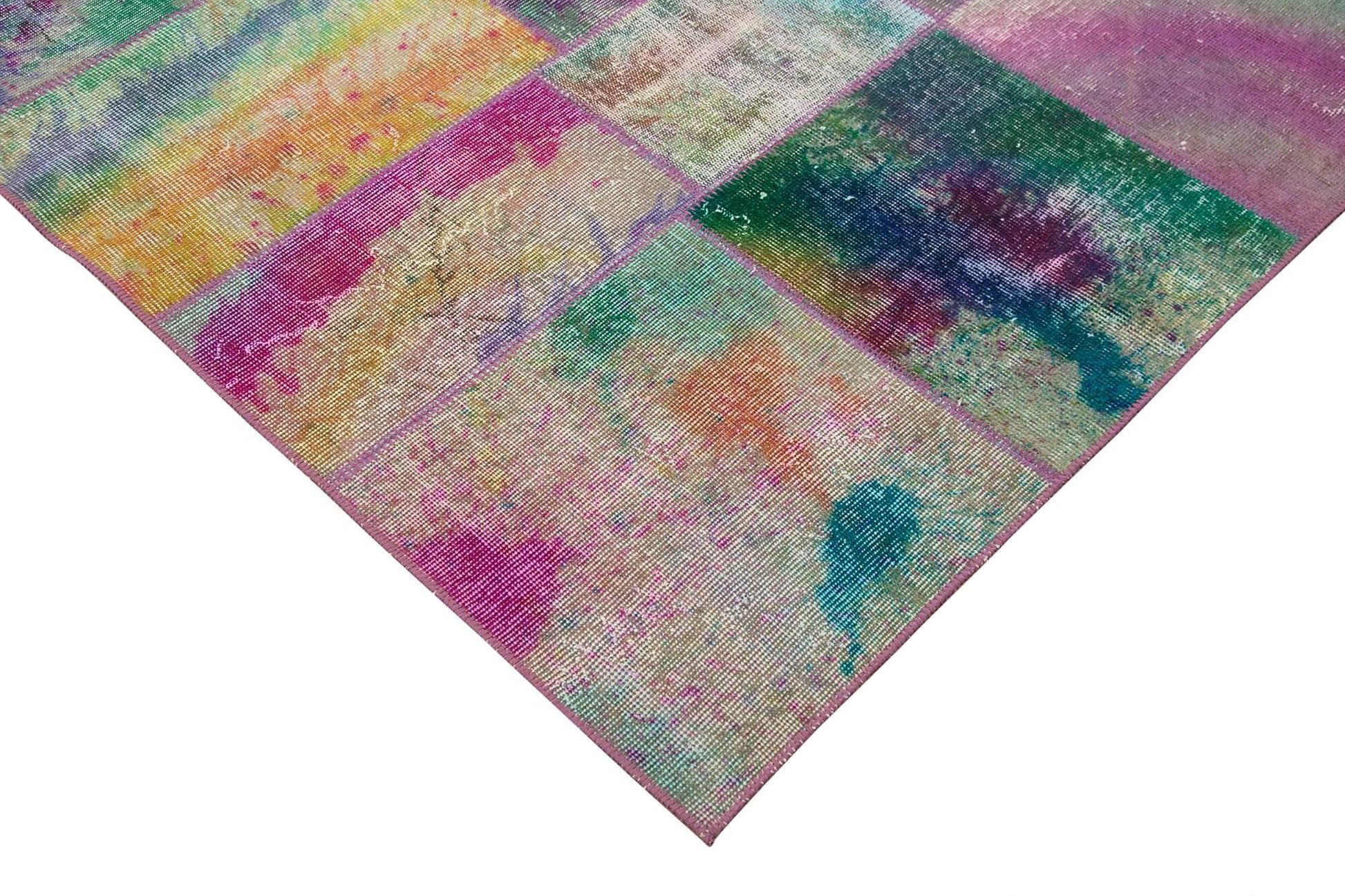 Kırk Yama Gri Patchwork Pamuk Yün El Dokuma Halısı 197x300 Agacan