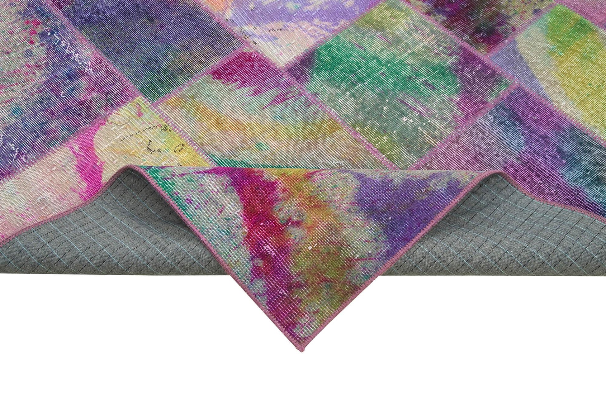 Kırk Yama Gri Patchwork Pamuk Yün El Dokuma Halısı 197x300 Agacan