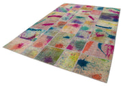 Kırk Yama Gri Patchwork Pamuk Yün El Dokuma Halısı 206x305 Agacan