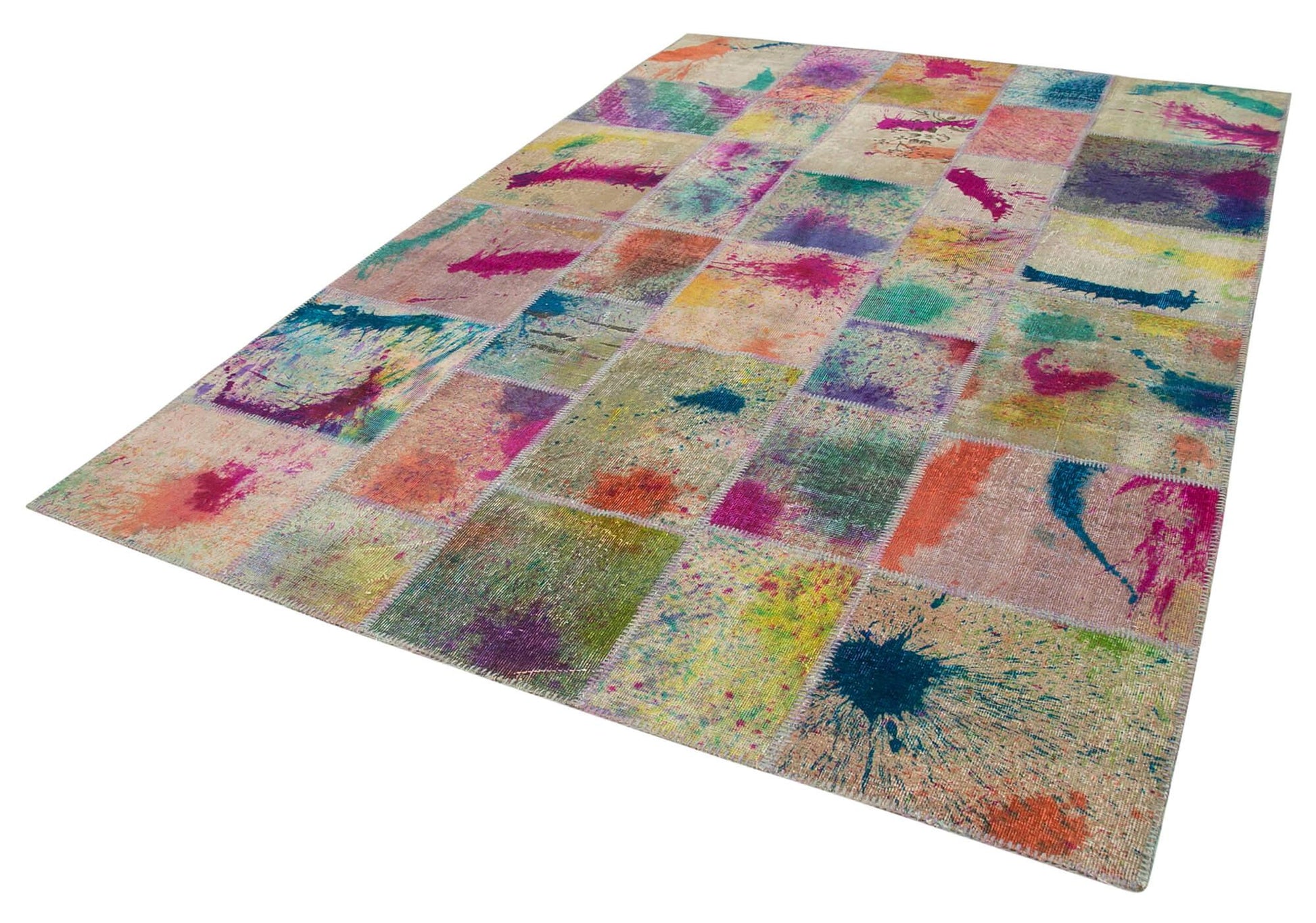Kırk Yama Gri Patchwork Pamuk Yün El Dokuma Halısı 206x305 Agacan