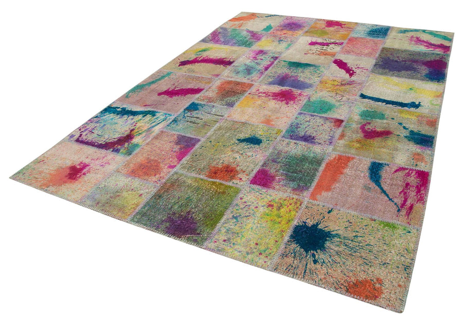 Kırk Yama Gri Patchwork Pamuk Yün El Dokuma Halısı 206x305 Agacan