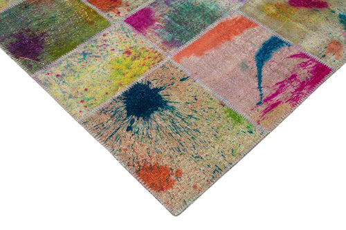 Kırk Yama Gri Patchwork Pamuk Yün El Dokuma Halısı 206x305 Agacan