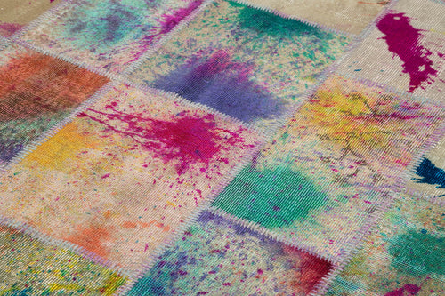 Kırk Yama Gri Patchwork Pamuk Yün El Dokuma Halısı 206x305 Agacan