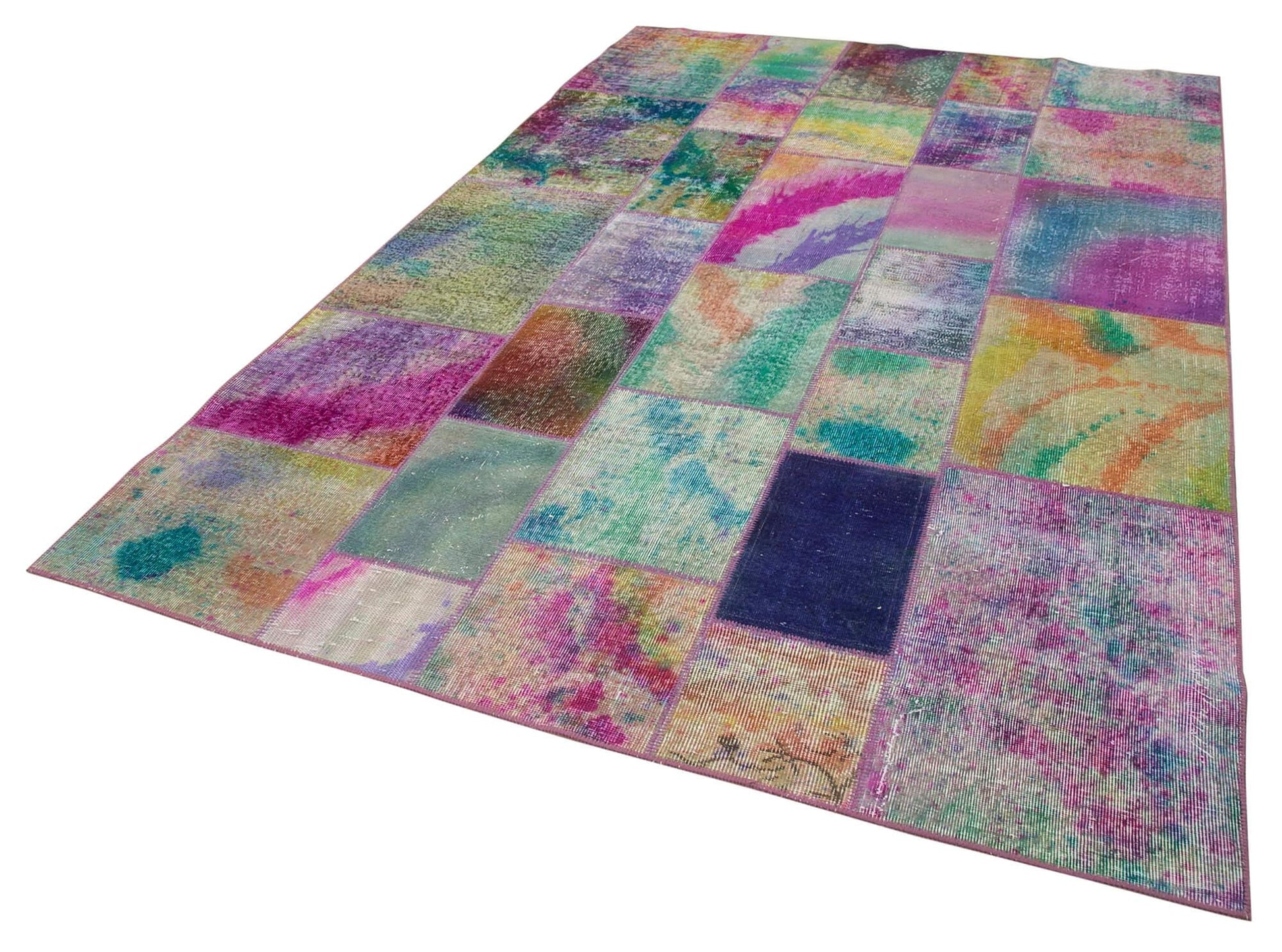 Kırk Yama Gri Patchwork Pamuk Yün El Dokuma Halısı 196x300 Agacan