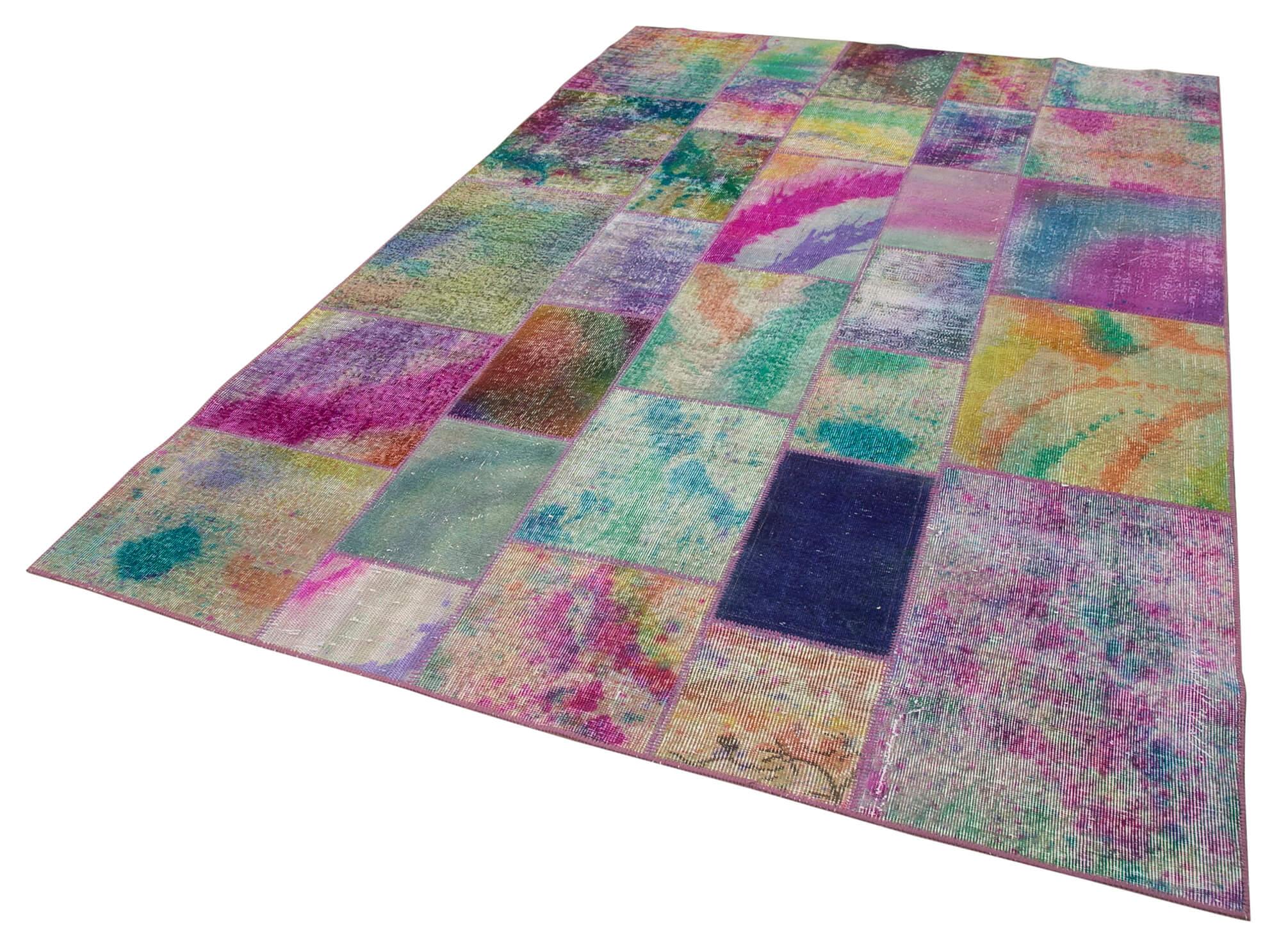 Kırk Yama Gri Patchwork Pamuk Yün El Dokuma Halısı 196x300 Agacan