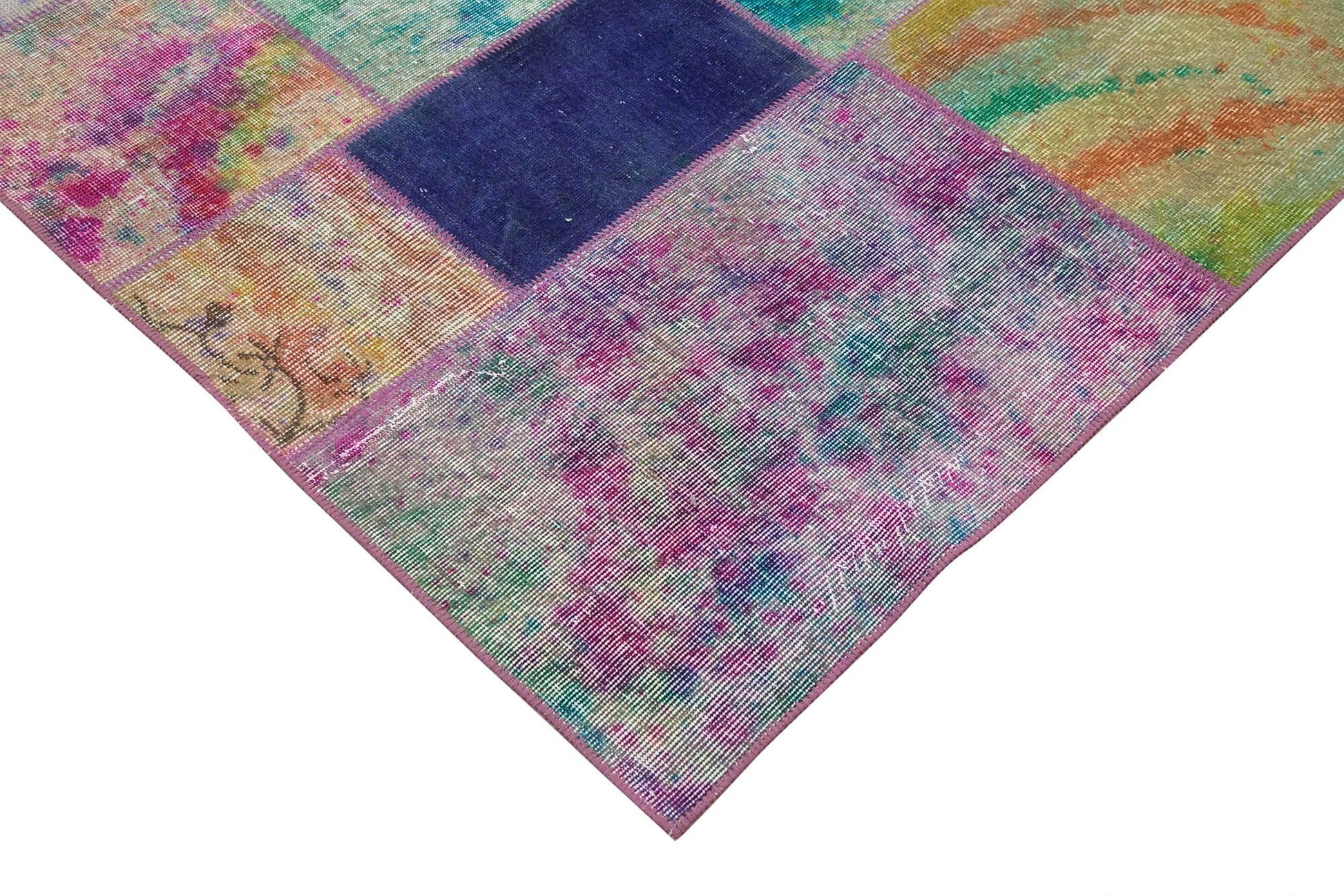 Kırk Yama Gri Patchwork Pamuk Yün El Dokuma Halısı 196x300 Agacan