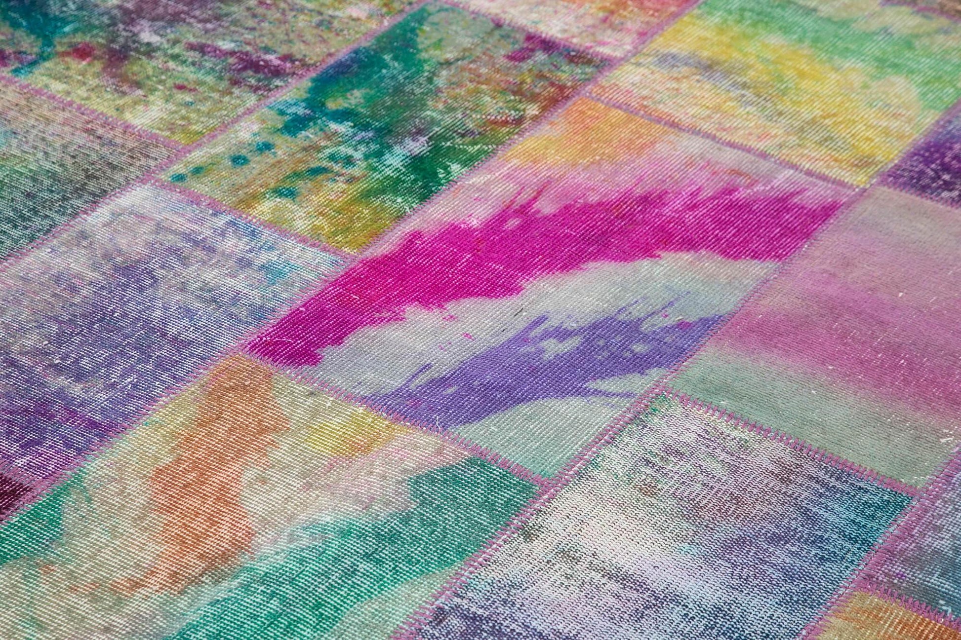 Kırk Yama Gri Patchwork Pamuk Yün El Dokuma Halısı 196x300 Agacan