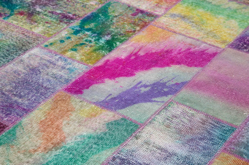 Kırk Yama Gri Patchwork Pamuk Yün El Dokuma Halısı 196x300 Agacan