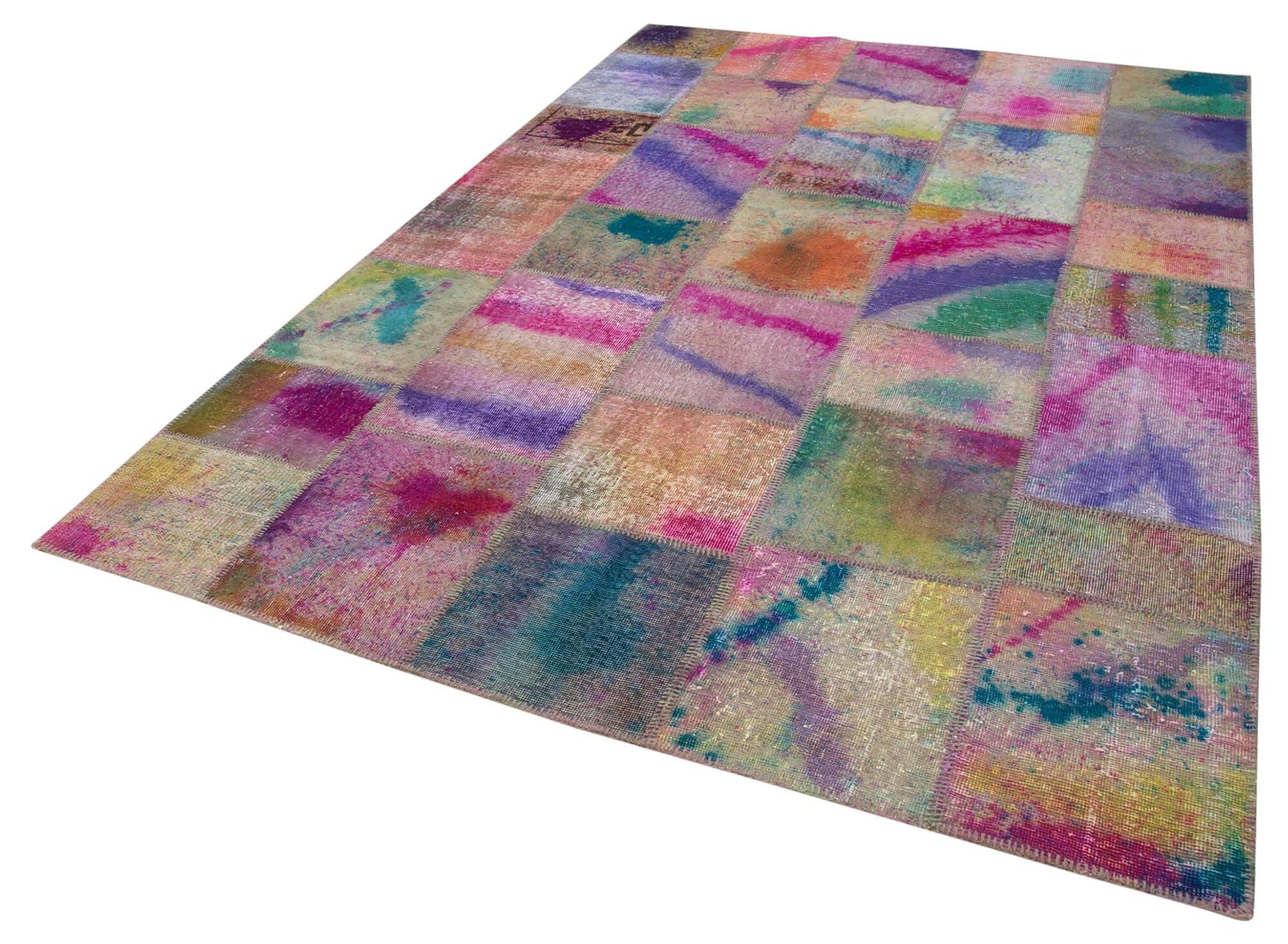 Kırk Yama Gri Patchwork Pamuk Yün El Dokuma Halısı 198x301 Agacan