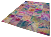 6 Metrekare El Dokuma Yün Halı Patchwork Çok Renkli Pembe 198x301 cm 31596