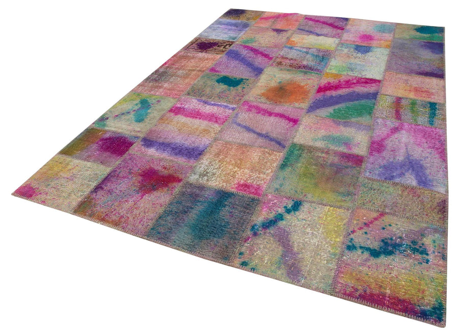 Kırk Yama Gri Patchwork Pamuk Yün El Dokuma Halısı 198x301 Agacan