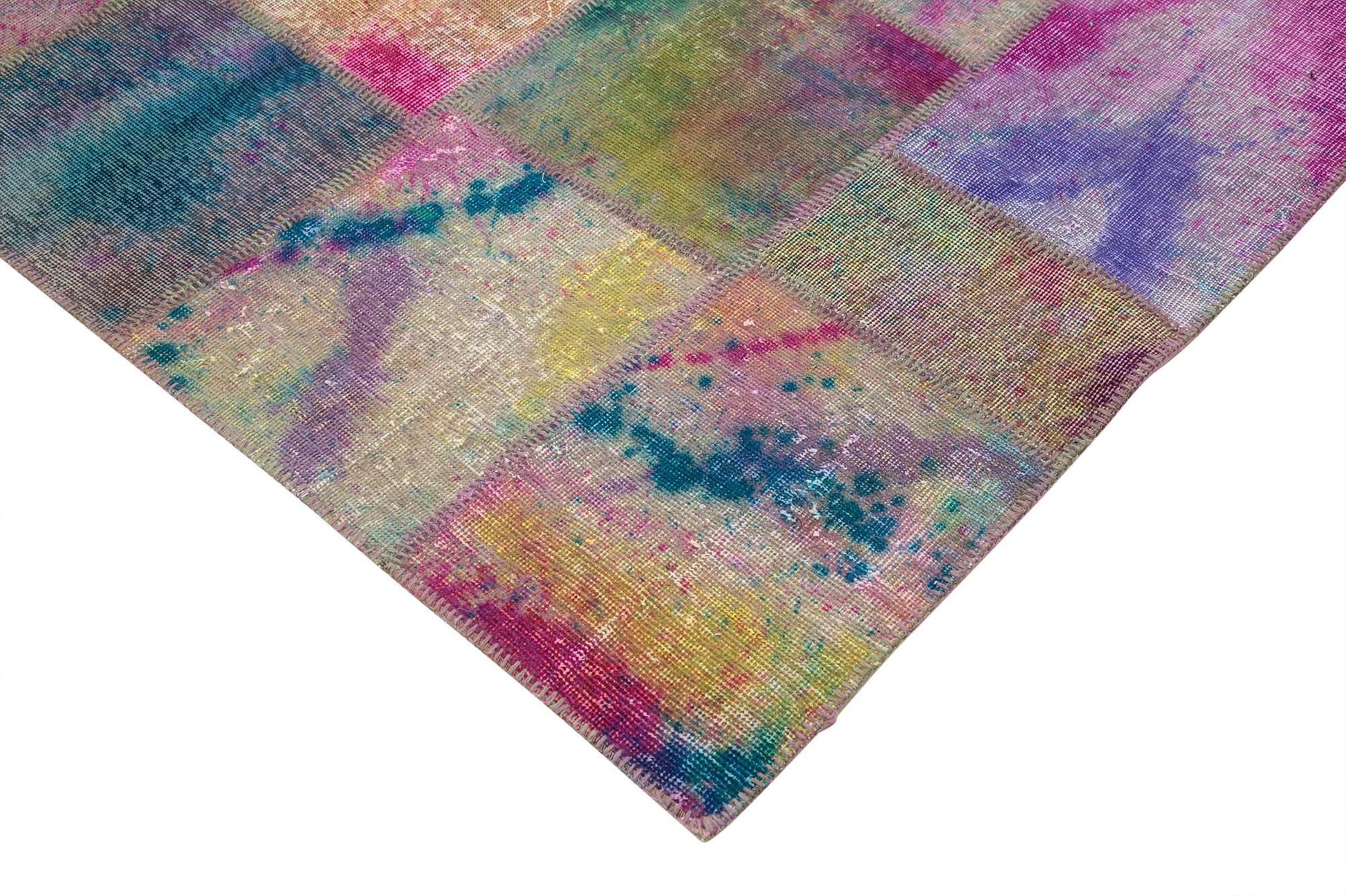 Kırk Yama Gri Patchwork Pamuk Yün El Dokuma Halısı 198x301 Agacan
