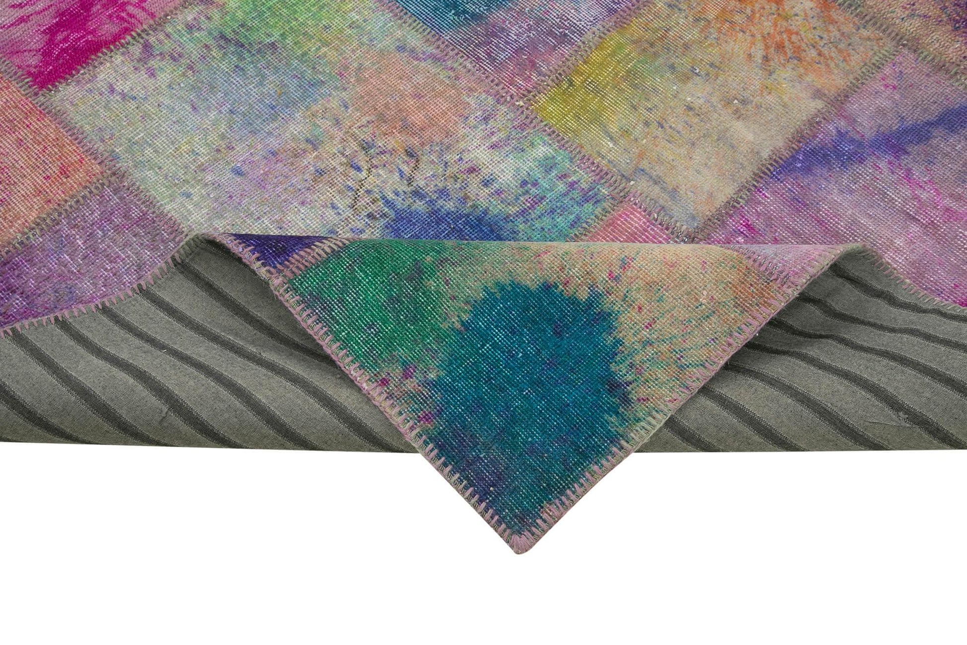 Kırk Yama Gri Patchwork Pamuk Yün El Dokuma Halısı 198x301 Agacan