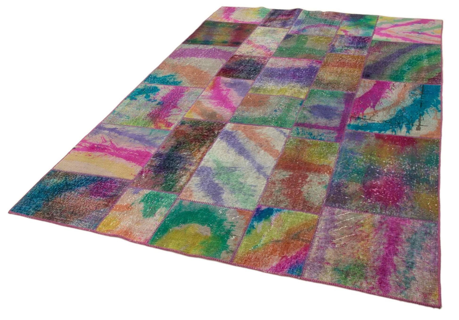 Kırk Yama Gri Patchwork Pamuk Yün El Dokuma Halısı 196x300 Agacan