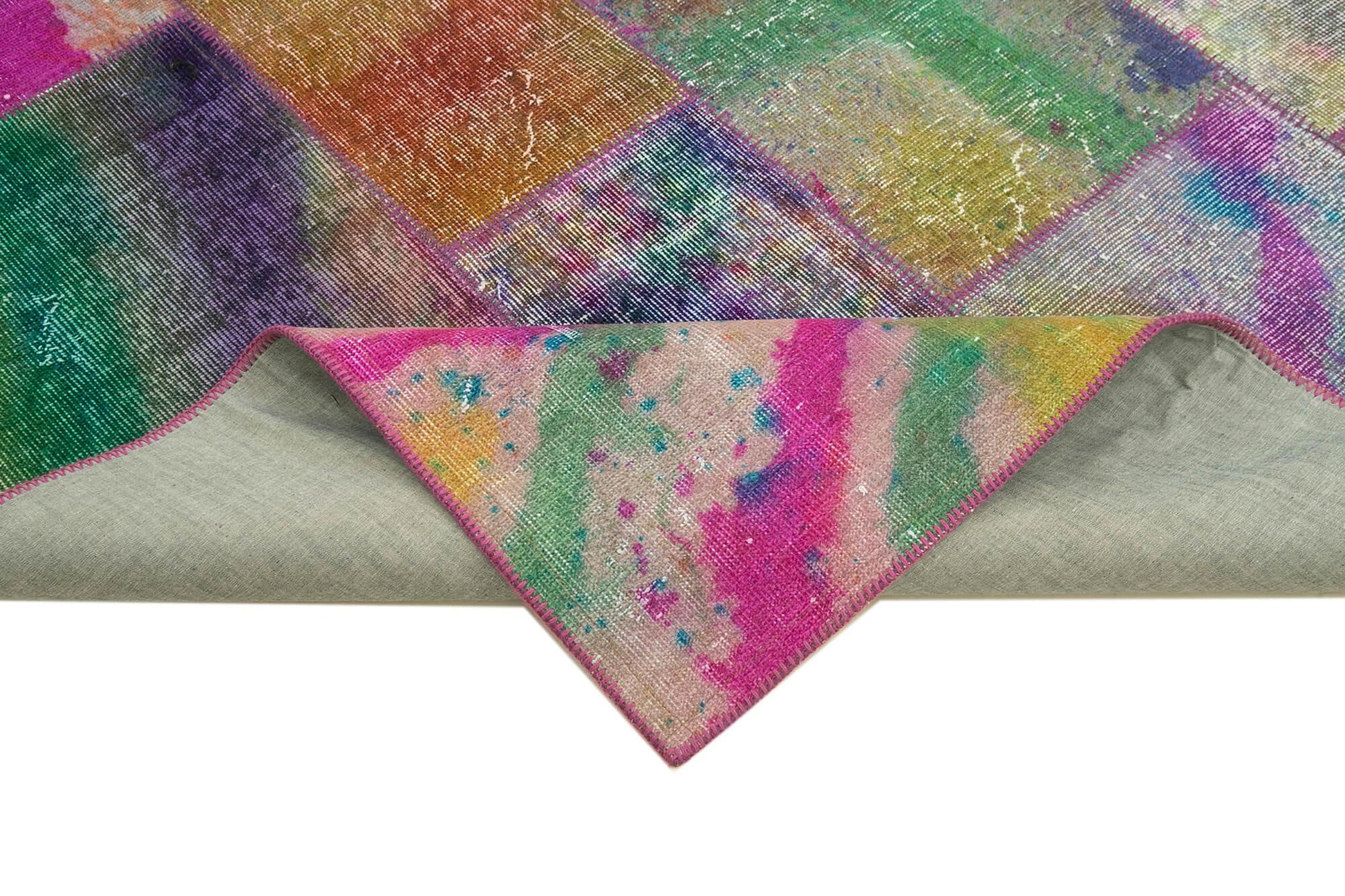 Kırk Yama Gri Patchwork Pamuk Yün El Dokuma Halısı 196x300 Agacan