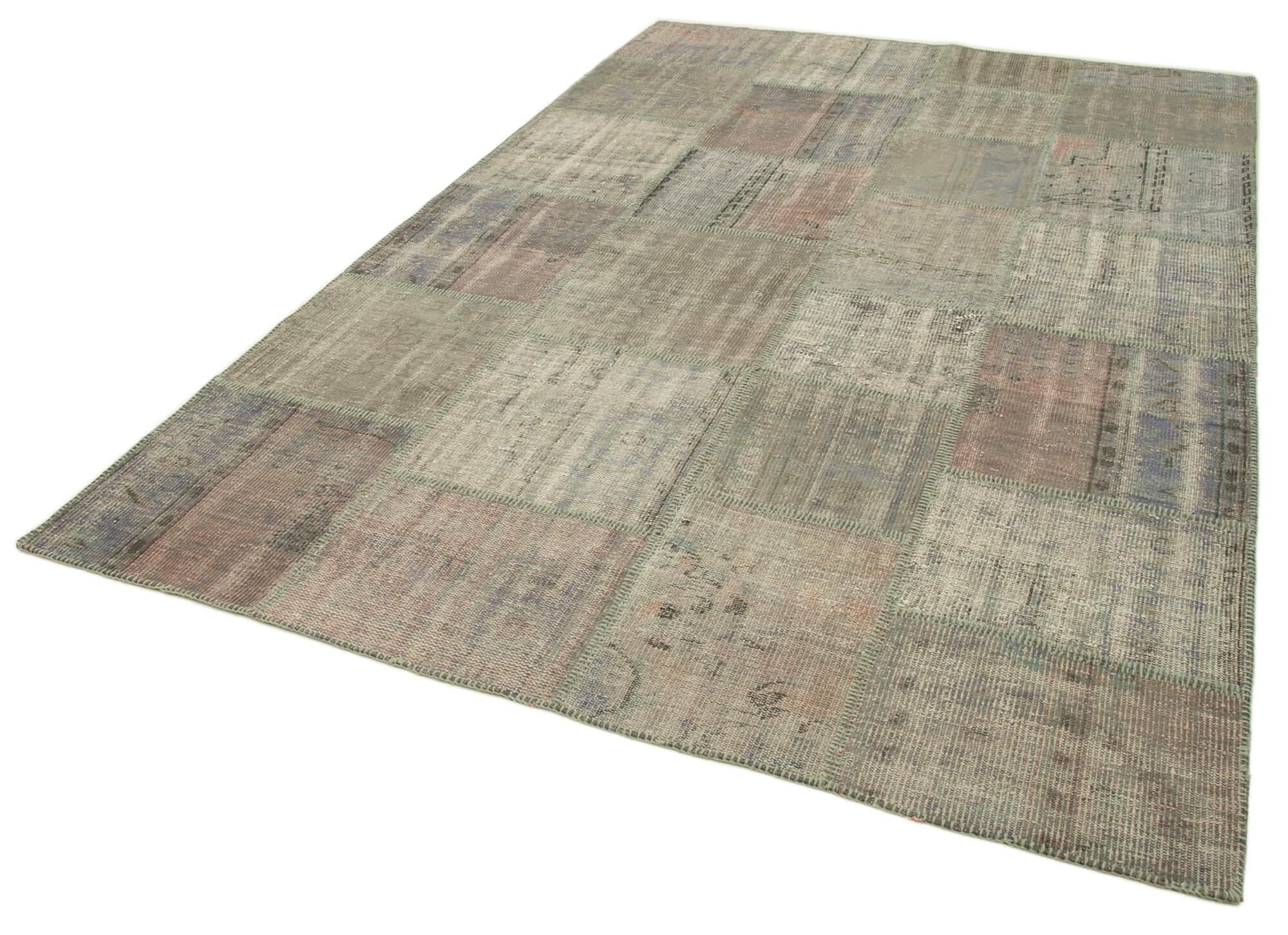 Kırk Yama Gri Patchwork Pamuk Yün El Dokuma Halısı 198x302 Agacan