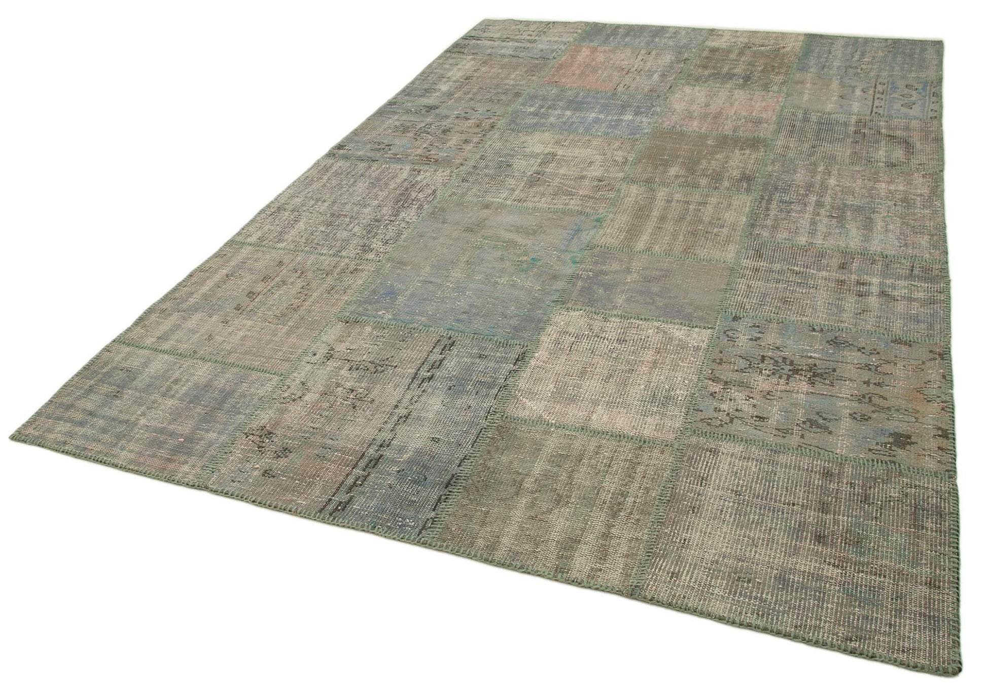 Kırk Yama Gri Patchwork Pamuk Yün El Dokuma Halısı 200x303 Agacan