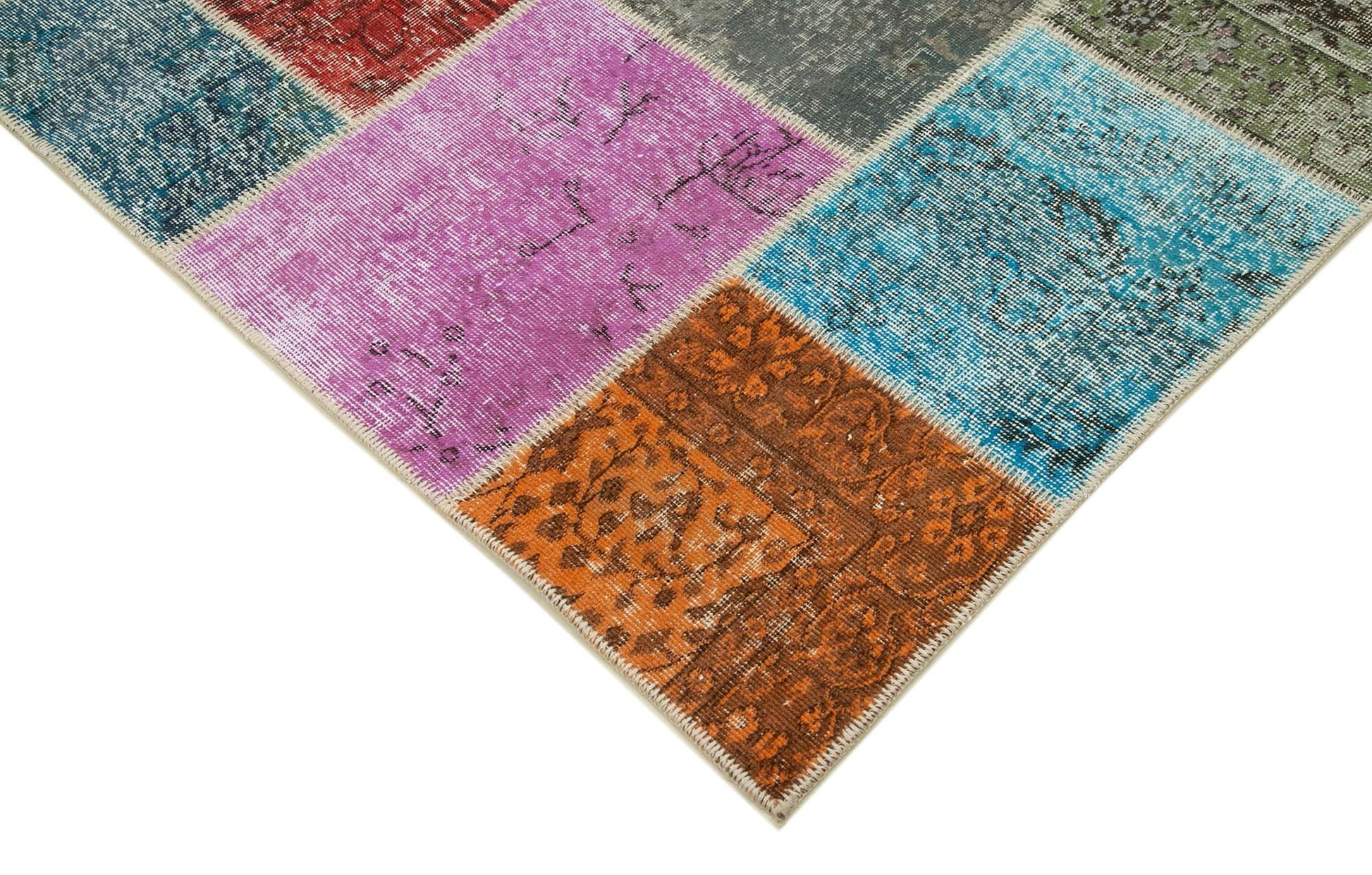 Kırk Yama Gri Patchwork Pamuk Yün El Dokuma Halısı 205x300 Agacan
