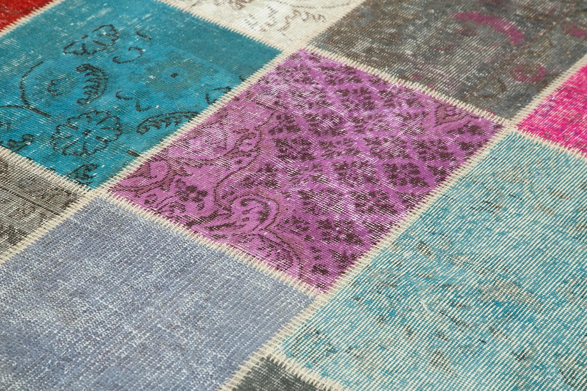 Kırk Yama Gri Patchwork Pamuk Yün El Dokuma Halısı 205x300 Agacan