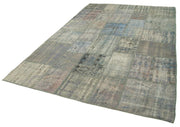 Kırk Yama Gri Patchwork Pamuk Yün El Dokuma Halısı 204x304 Agacan