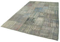 6 Metrekare El Dokuma Yün Halı Gri Mavi Patchwork 204x304 cm 31605
