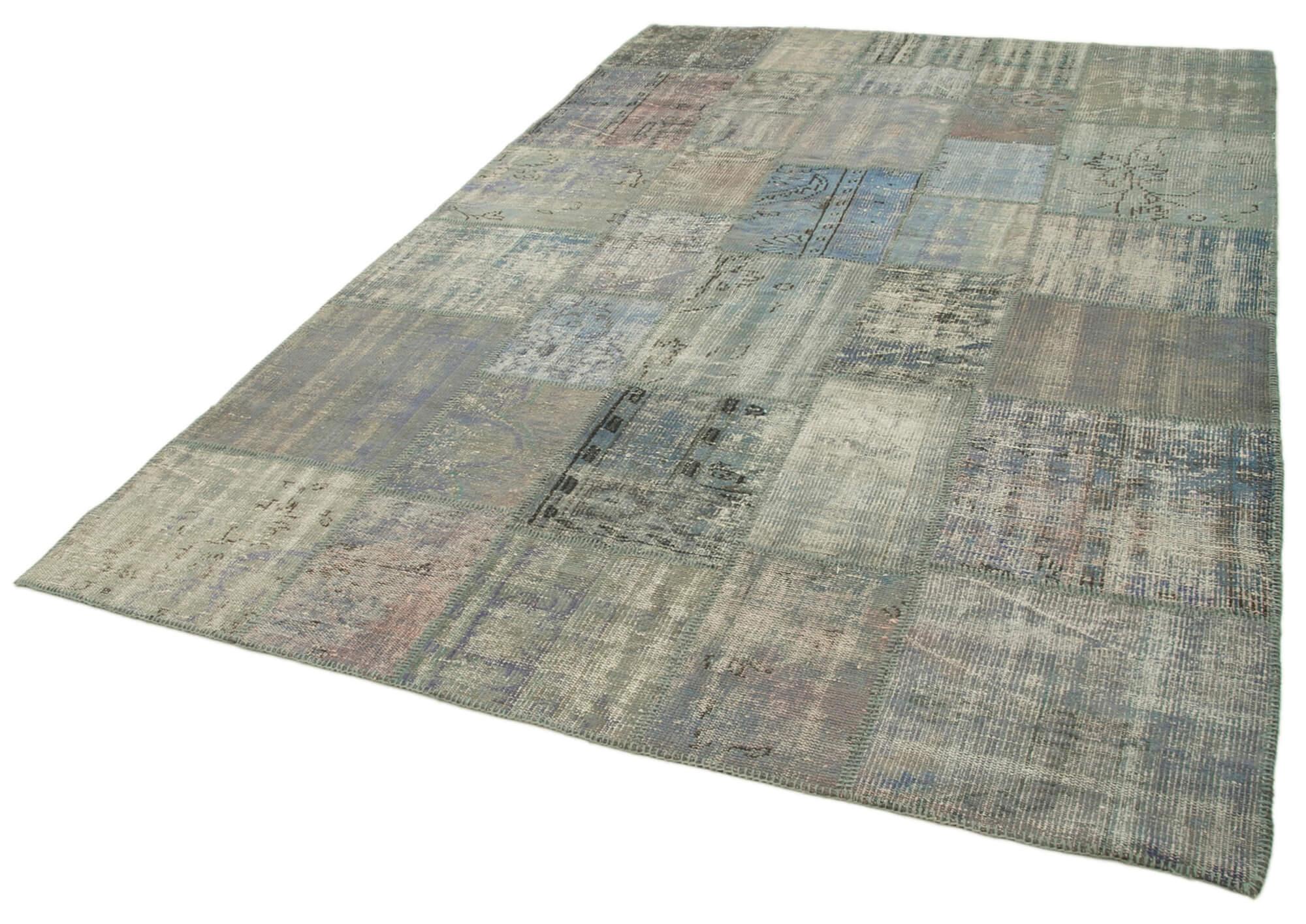 Kırk Yama Gri Patchwork Pamuk Yün El Dokuma Halısı 204x304 Agacan