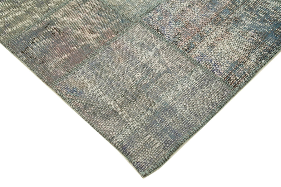 6 Metrekare El Dokuma Yün Halı Gri Mavi Patchwork 204x304 cm 31605 – Oturma odası kullanımı