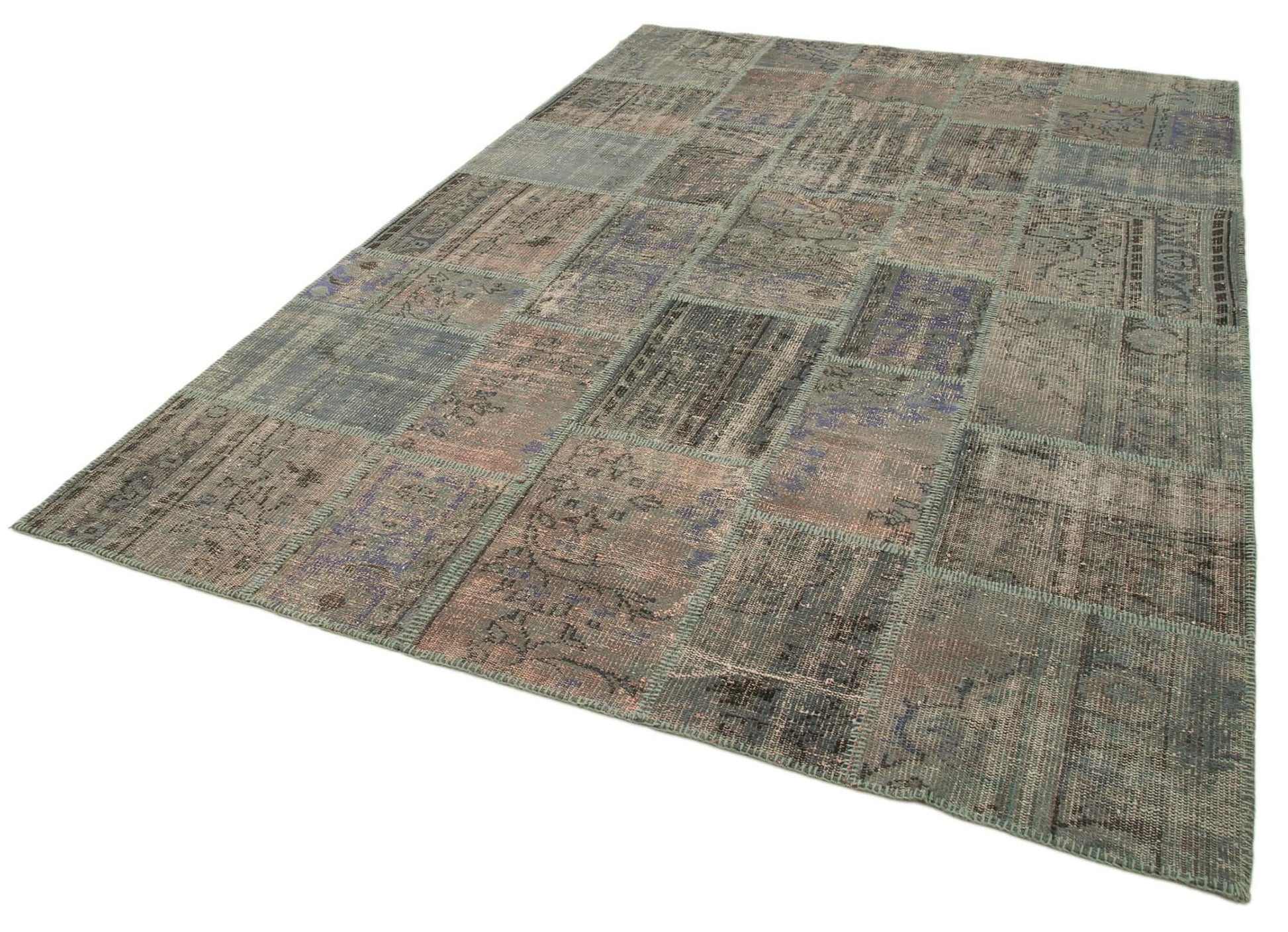 Kırk Yama Gri Patchwork Pamuk Yün El Dokuma Halısı 206x303 Agacan