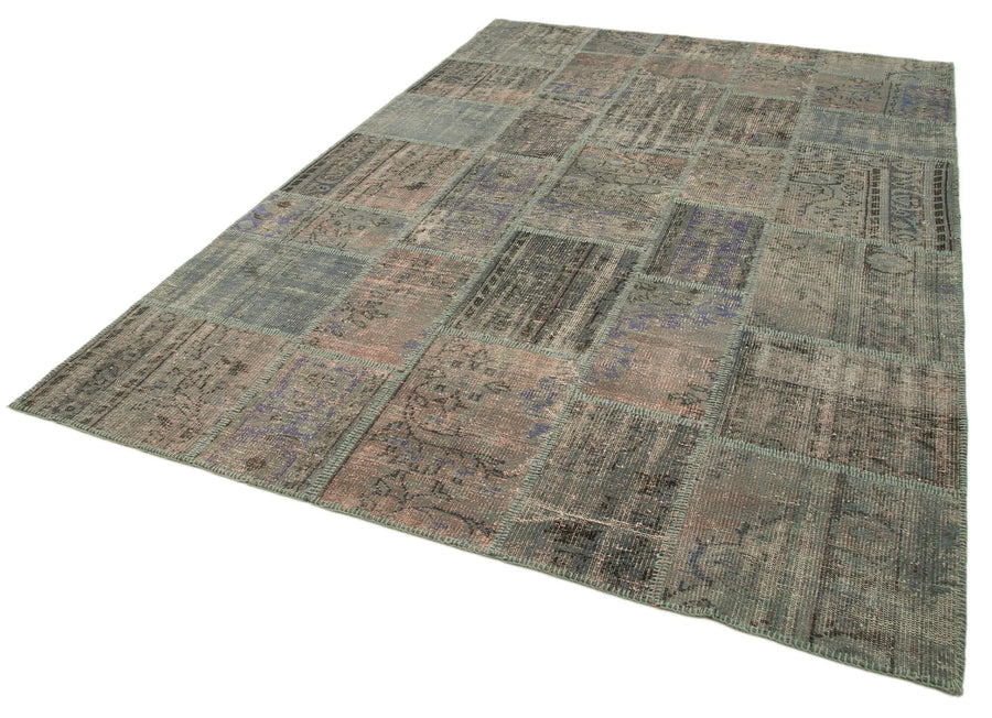 Kırk Yama Gri Patchwork Pamuk Yün El Dokuma Halısı 206x303 Agacan