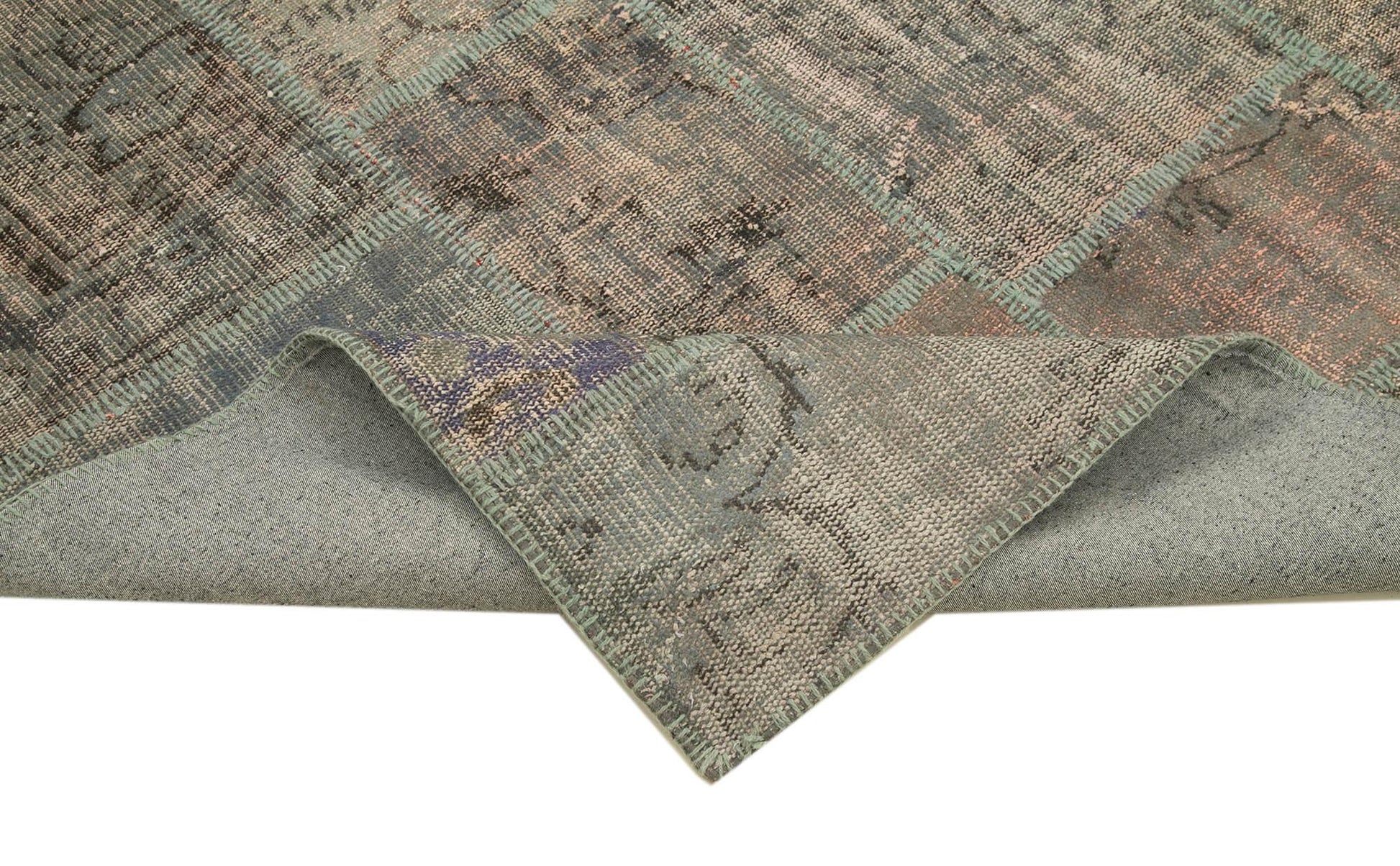Kırk Yama Gri Patchwork Pamuk Yün El Dokuma Halısı 206x303 Agacan