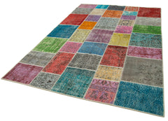 Kırk Yama Gri Patchwork Pamuk Yün El Dokuma Halısı 202x300 Agacan