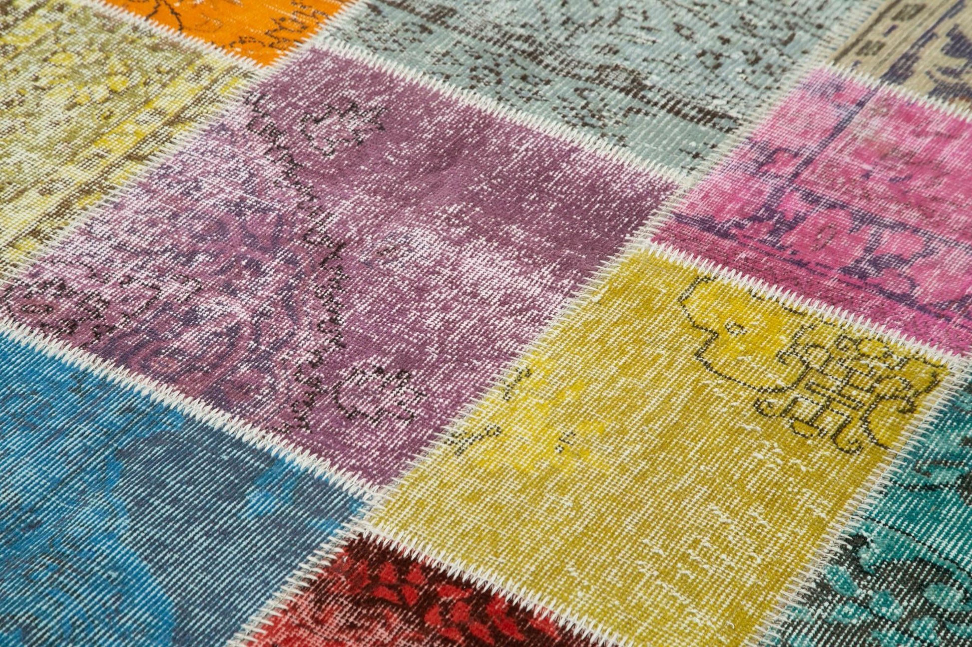 Kırk Yama Gri Patchwork Pamuk Yün El Dokuma Halısı 202x300 Agacan