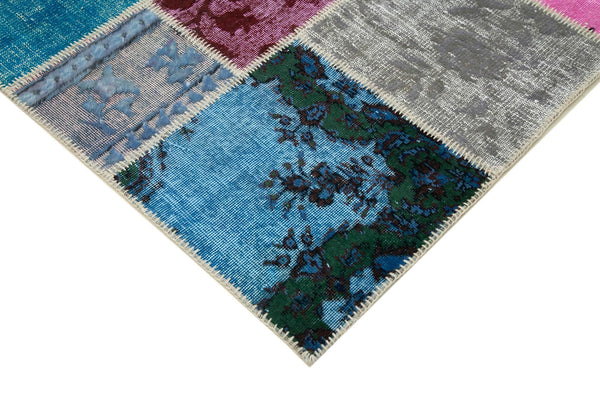 Kırk Yama Mavi Patchwork Pamuk Yün El Dokuma Halısı 204x304 Agacan