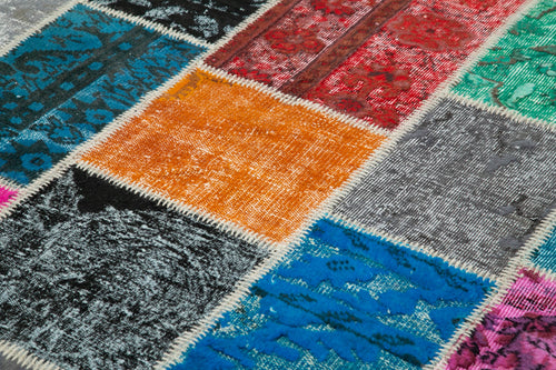 Kırk Yama Mavi Patchwork Pamuk Yün El Dokuma Halısı 204x304 Agacan