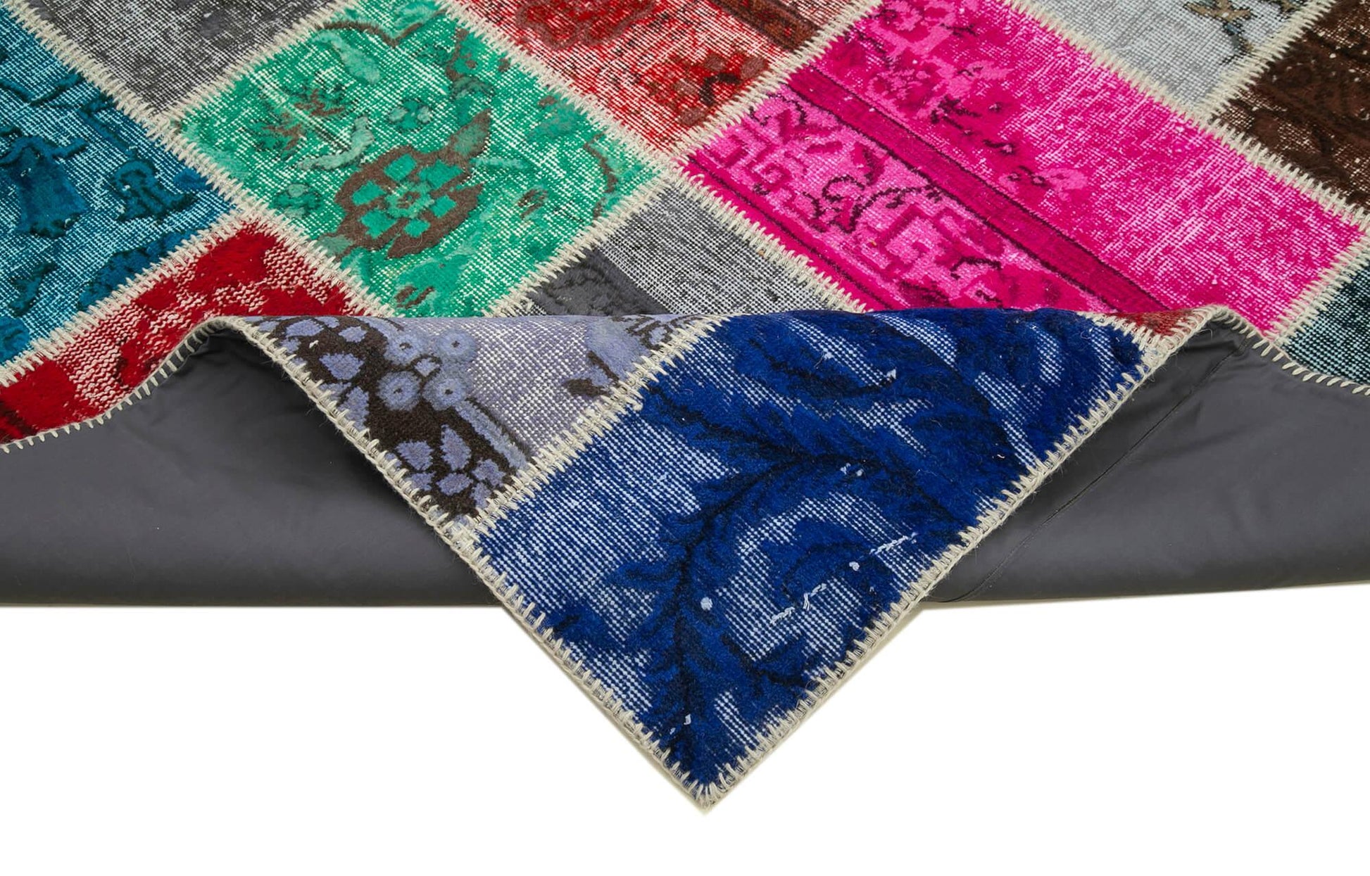 Kırk Yama Mavi Patchwork Pamuk Yün El Dokuma Halısı 204x304 Agacan