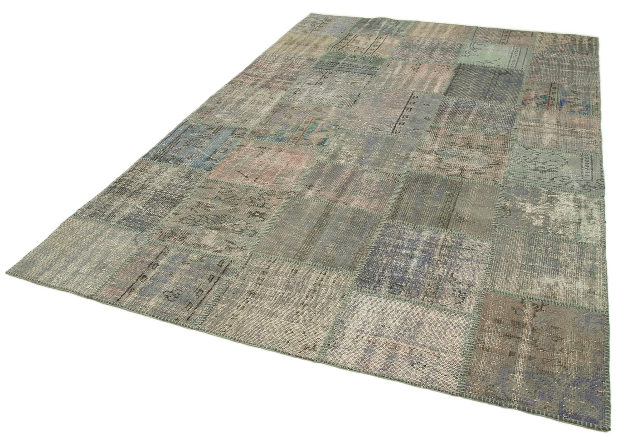 Kırk Yama Gri Patchwork Pamuk Yün El Dokuma Halısı 197x298 Agacan