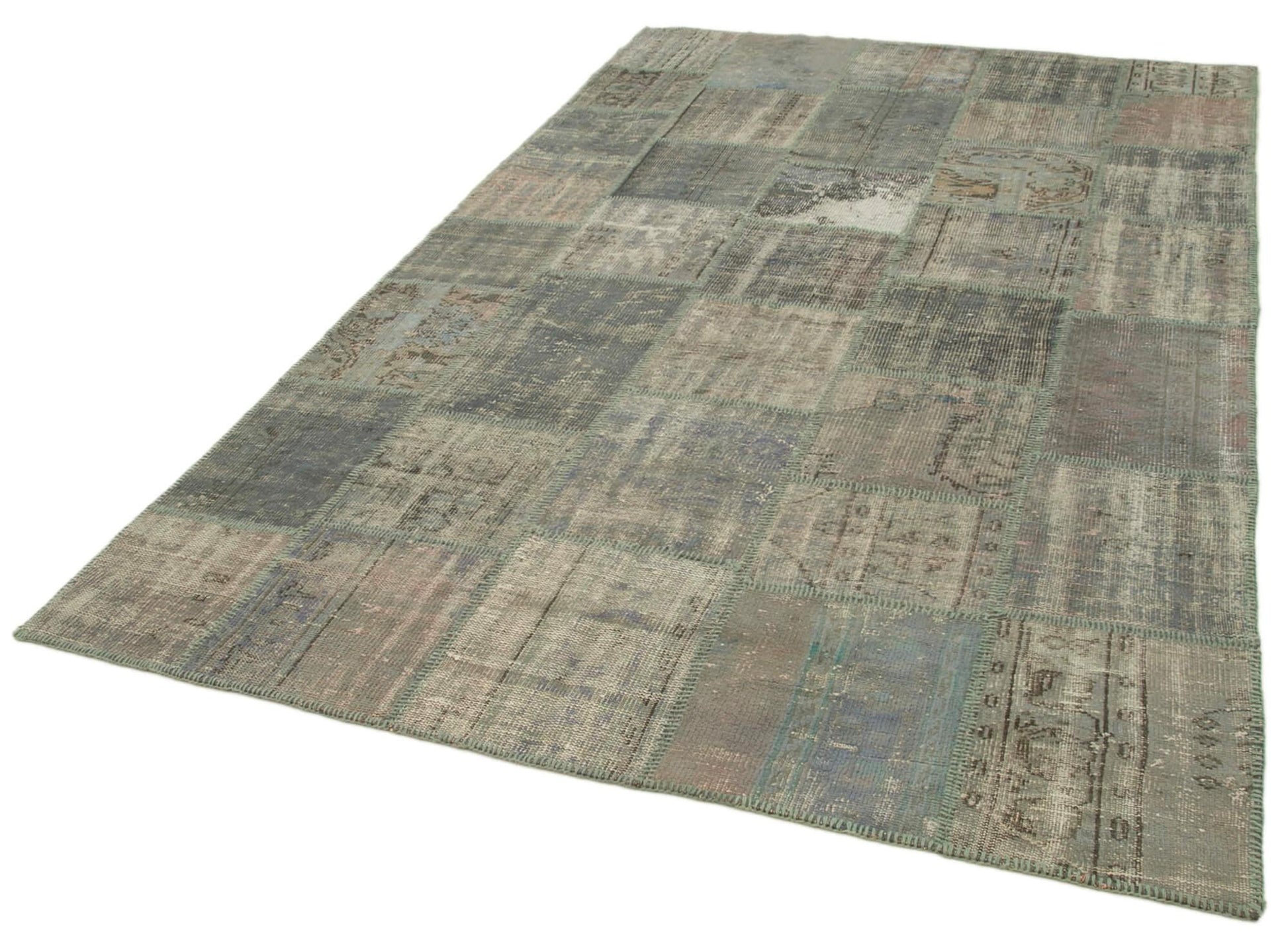 Kırk Yama Gri Patchwork Pamuk Yün El Dokuma Halısı 196x301 Agacan