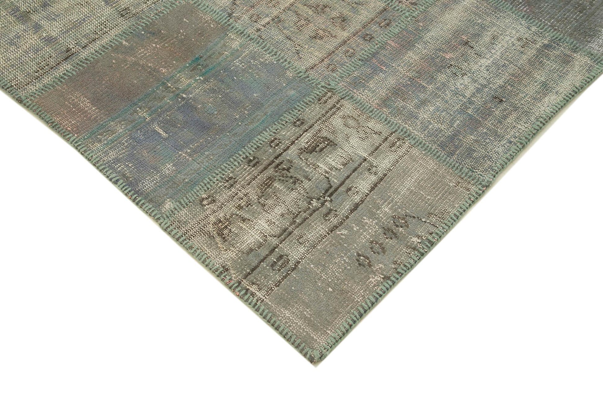 Kırk Yama Gri Patchwork Pamuk Yün El Dokuma Halısı 196x301 Agacan